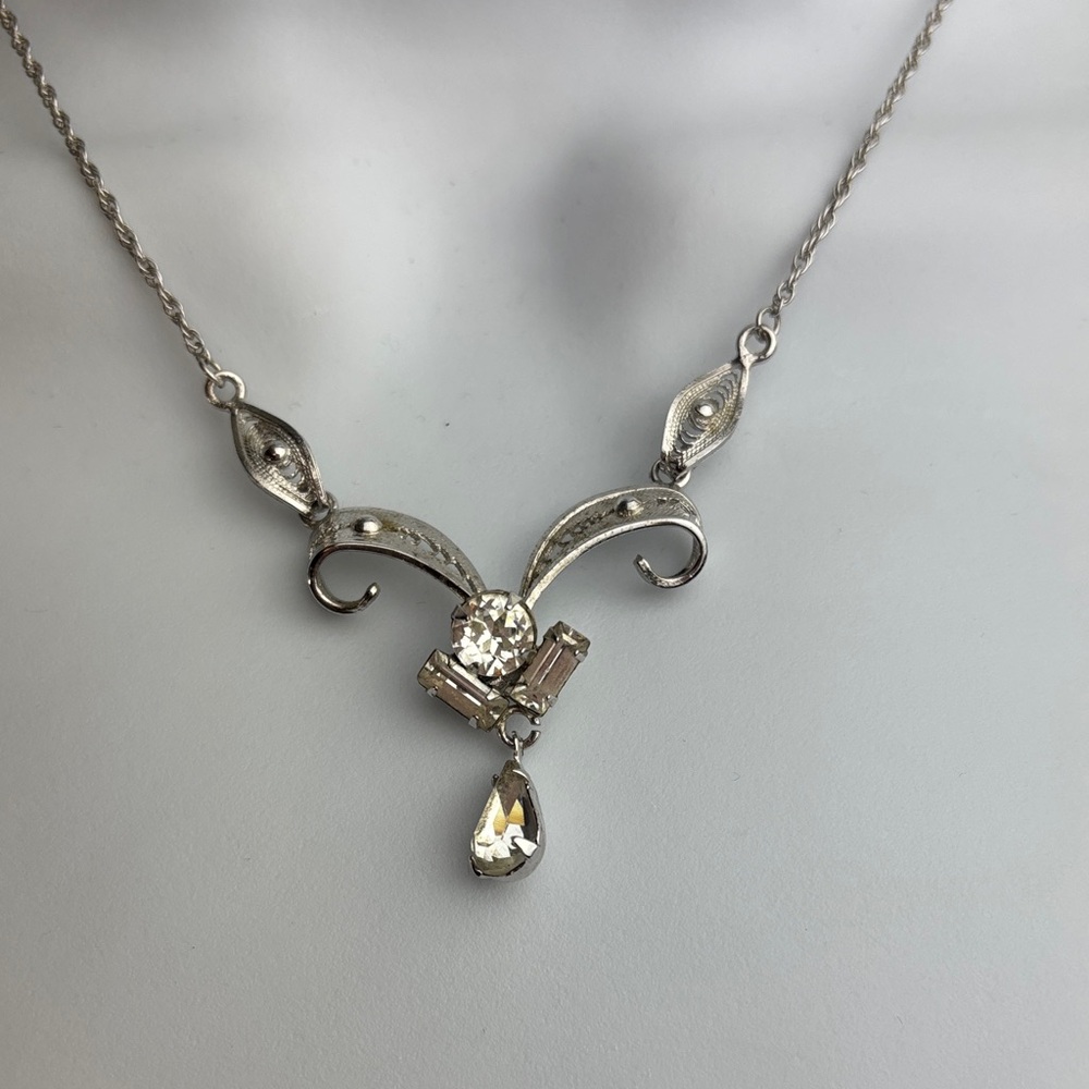 Elegant Filigree Sterling Silver Necklace with Crystal Accents- Bridal Knockout!